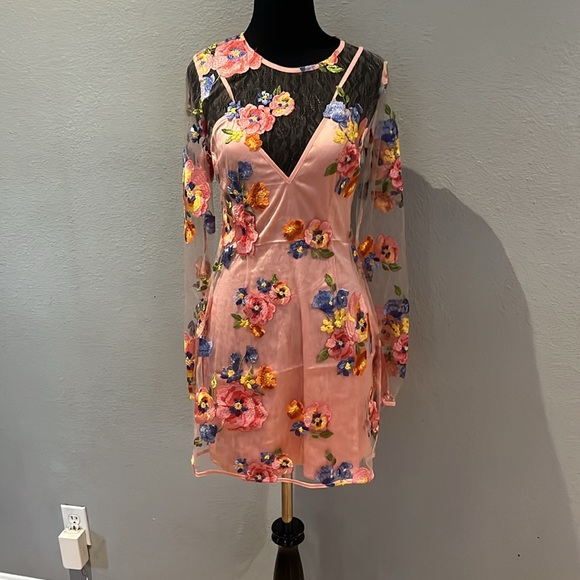 For Love & Lemons Percy Mini Dress in Multicolor  
embroidered floral accents - Picture 3 of 15